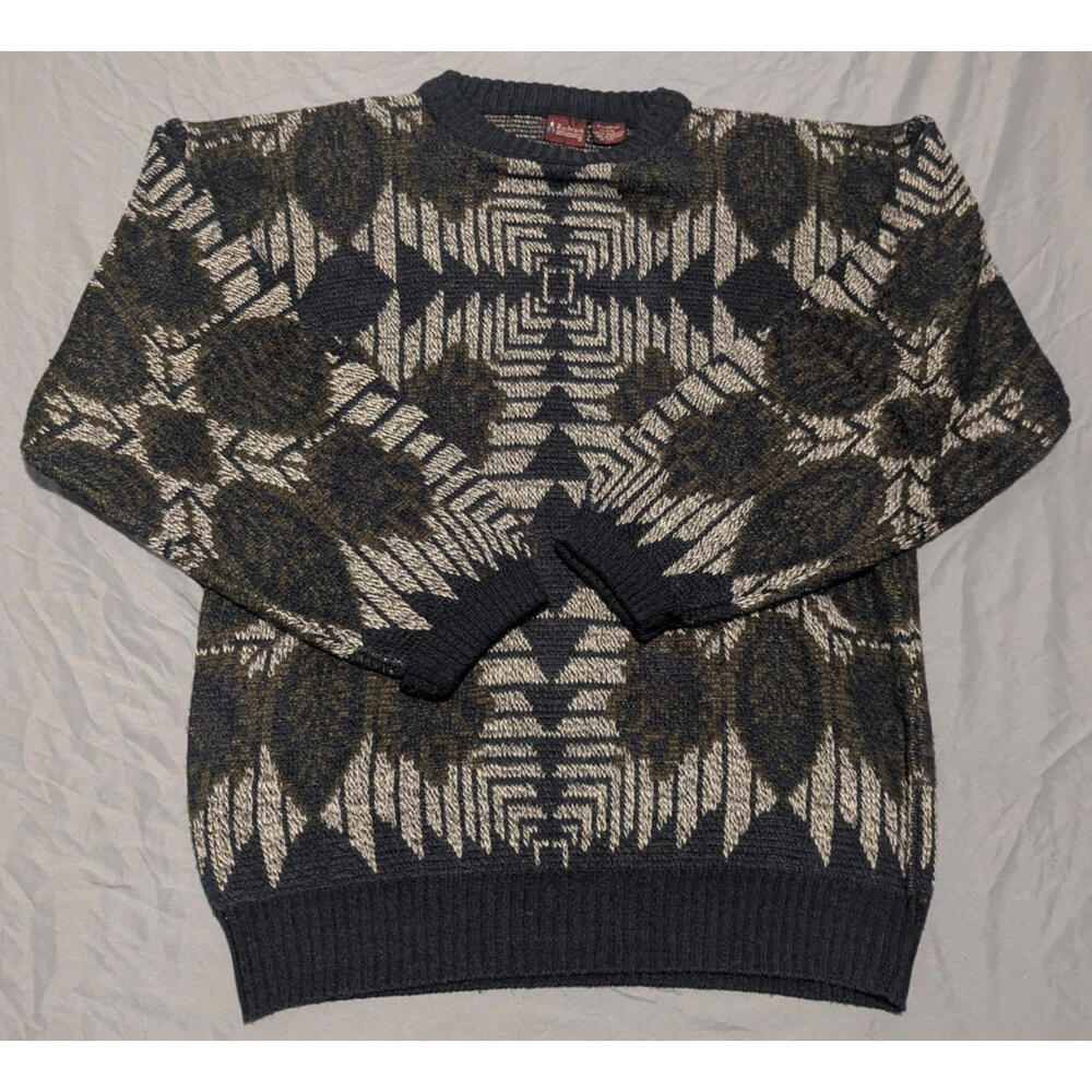 Vintage BACHRACH Coogi Style Sweater Mens M 3D Knit Pullover Beige Textured